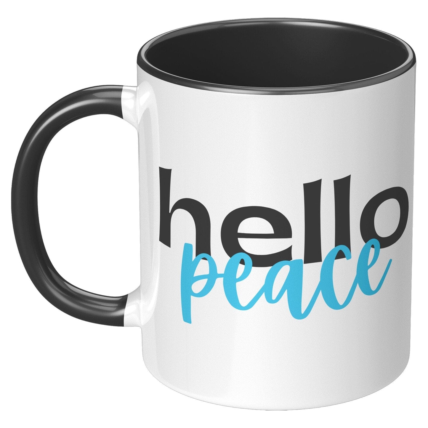 Coffee Cup, Accent Ceramic Mug 11oz, Hello Peace Light Blue