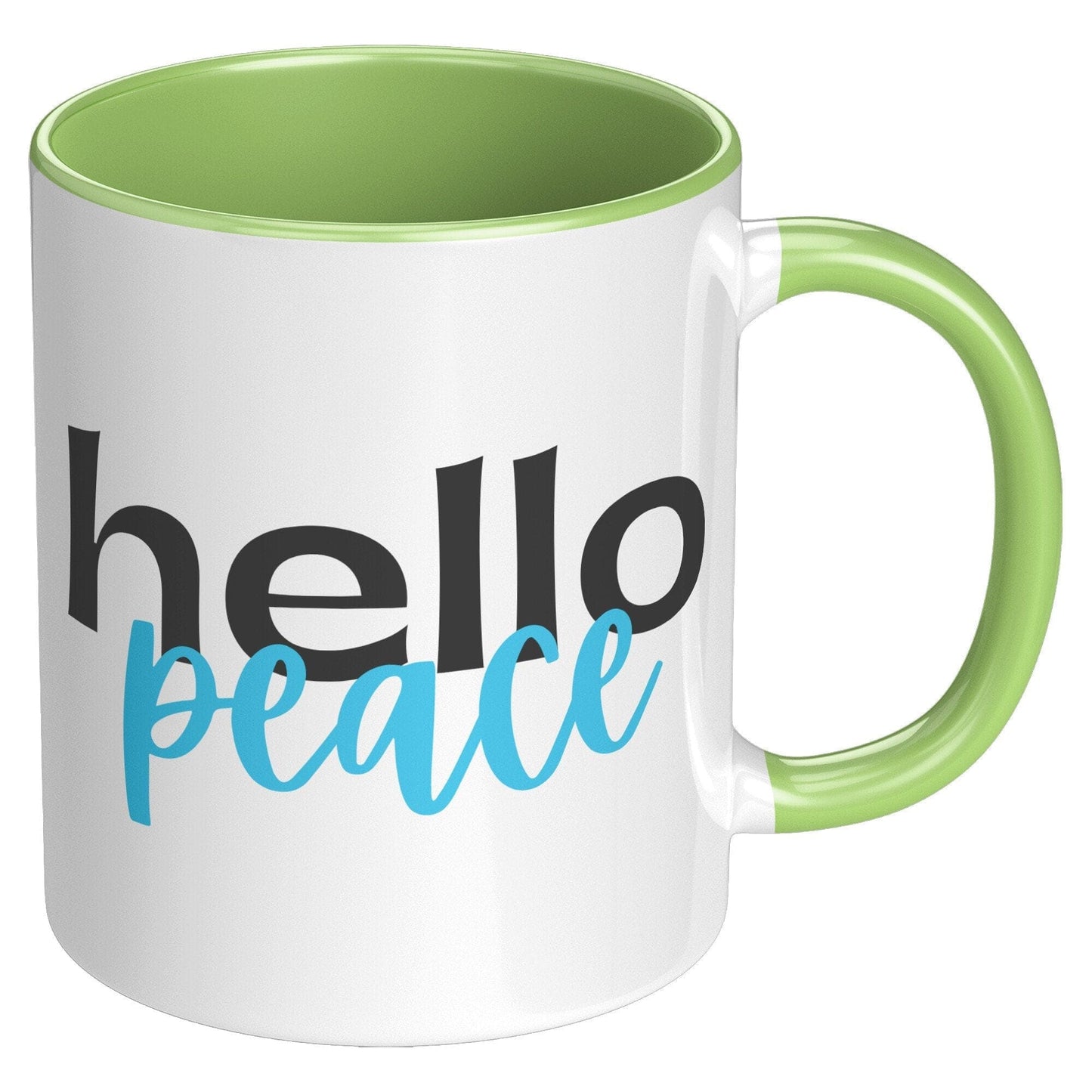 Coffee Cup, Accent Ceramic Mug 11oz, Hello Peace Light Blue
