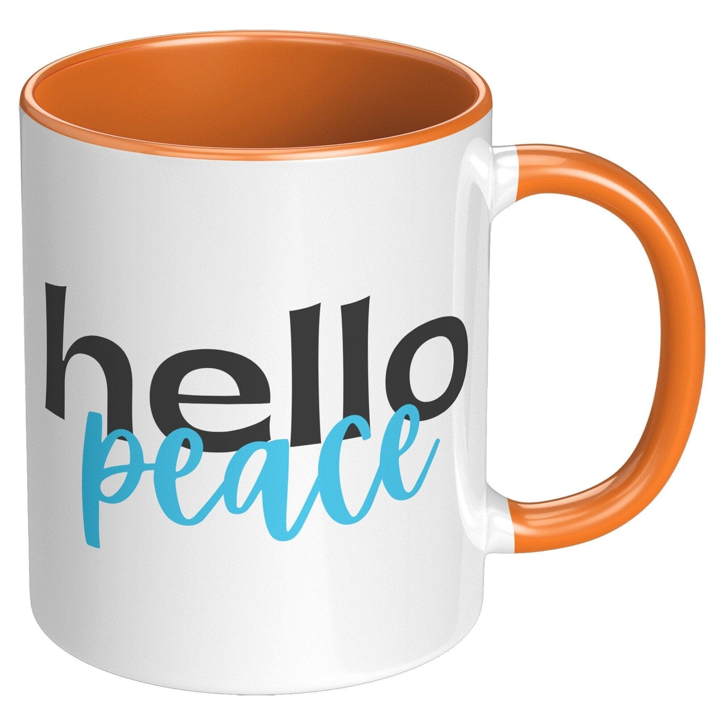 Coffee Cup, Accent Ceramic Mug 11oz, Hello Peace Light Blue