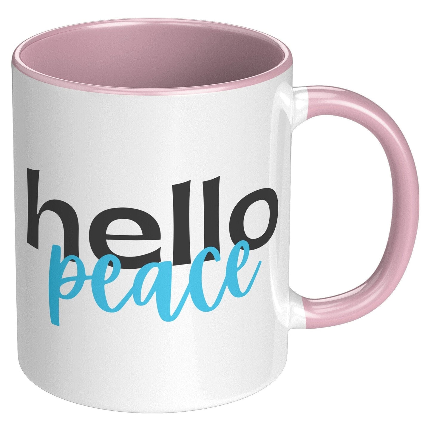 Coffee Cup, Accent Ceramic Mug 11oz, Hello Peace Light Blue