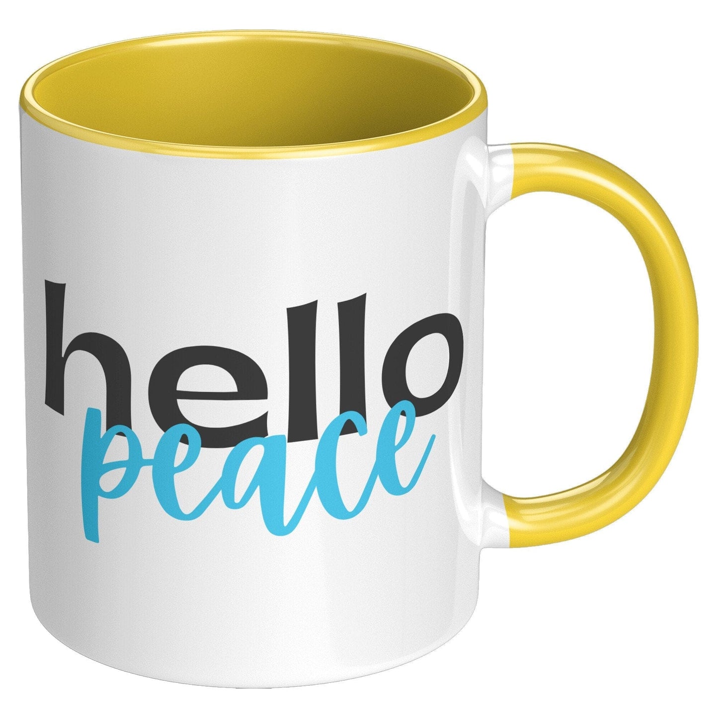 Coffee Cup, Accent Ceramic Mug 11oz, Hello Peace Light Blue